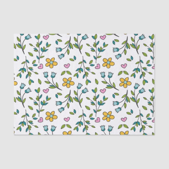 Papier Mousseline Cute Flowers and Hearts Light Pattern (Recto)