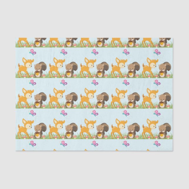 Papier Mousseline Cute Forest Animaux Whimsical Cartoon Motif (Recto)