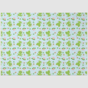 Papier Mousseline Cute Frogs Motif sur Bright Blue