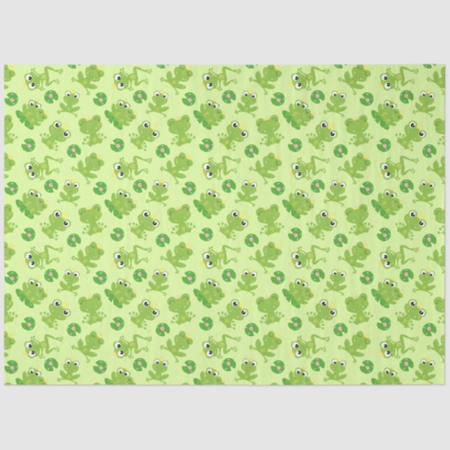 Papier Mousseline Cute Frogs Motif sur Bright Green (Recto)
