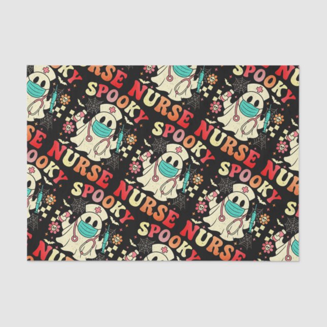Papier Mousseline Cute Ghost Nurse Halloween Graphisme Retro Pastels (Recto)