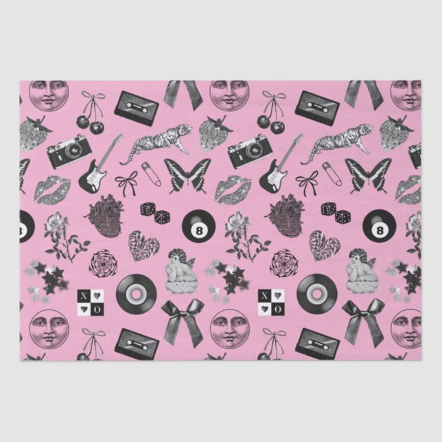 Papier Mousseline Cute Girl rose noir Motif esthétique (Recto)
