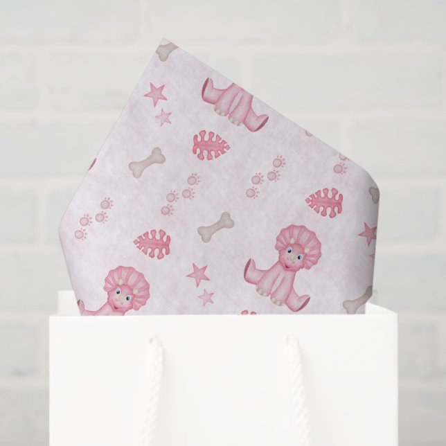 Papier Mousseline Cute Girls Birthday Pink Dinosaur (Sac cadeau)
