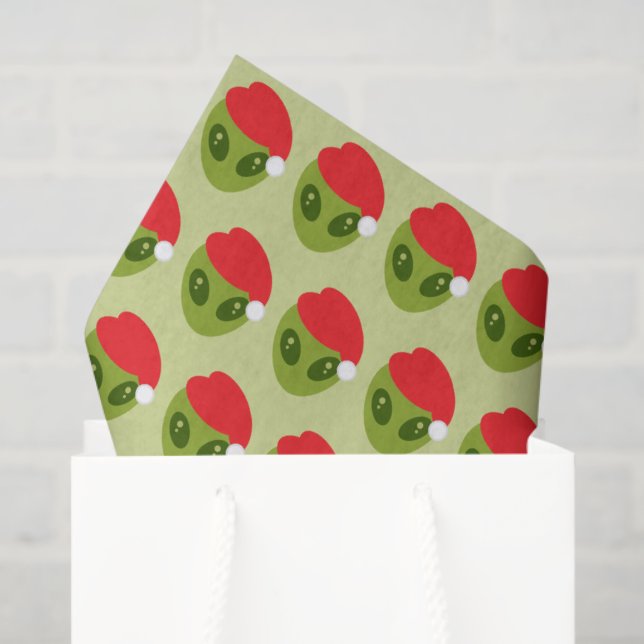 Papier Mousseline Cute Green Alien in Santa Hat Pattern (Sac cadeau)