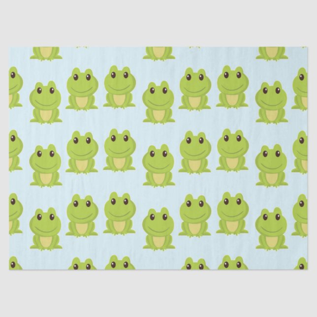 Papier Mousseline Cute grenouille verte sur bleu (Recto)