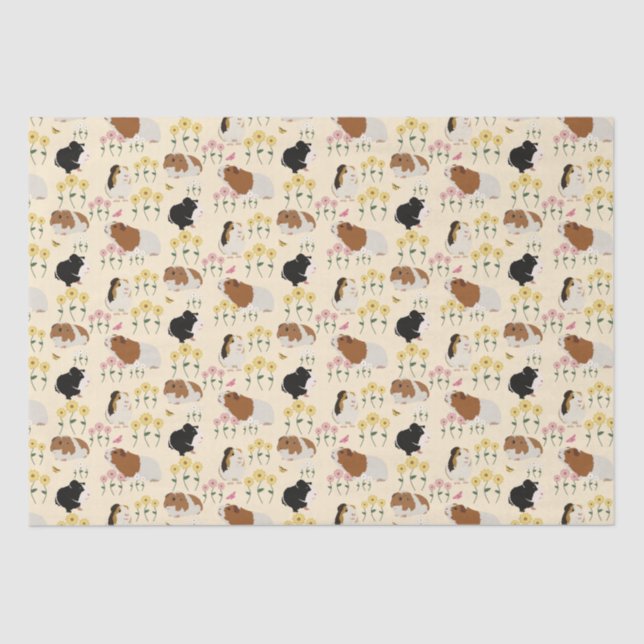 Papier Mousseline Cute Guinée Chiens En Fleur Motif Jardin - Jaune (Recto)