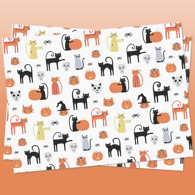 Papier Mousseline Cute Halloween Chat Éffrayant (Halloween cat tissue paper)
