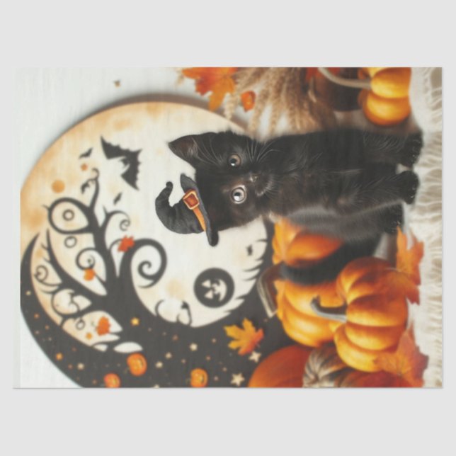 Papier Mousseline Cute Halloween Chat Moon Citrouille (Recto)