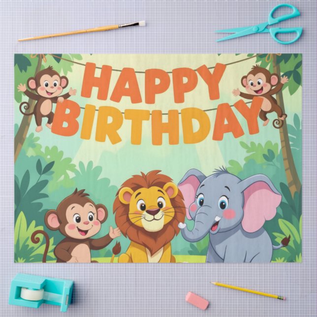 Papier Mousseline Cute Happy Birthday safari theme (Artisanat)