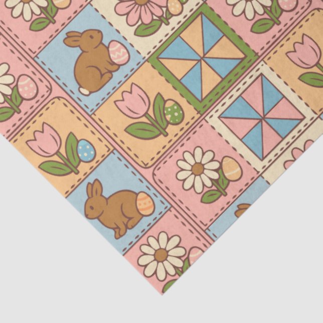 Papier Mousseline Cute Happy Easter Bunny Quilt Pattern  (Détail)