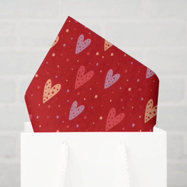 Papier Mousseline Cute Hearts and dots Valentines Pattern (Sac cadeau)