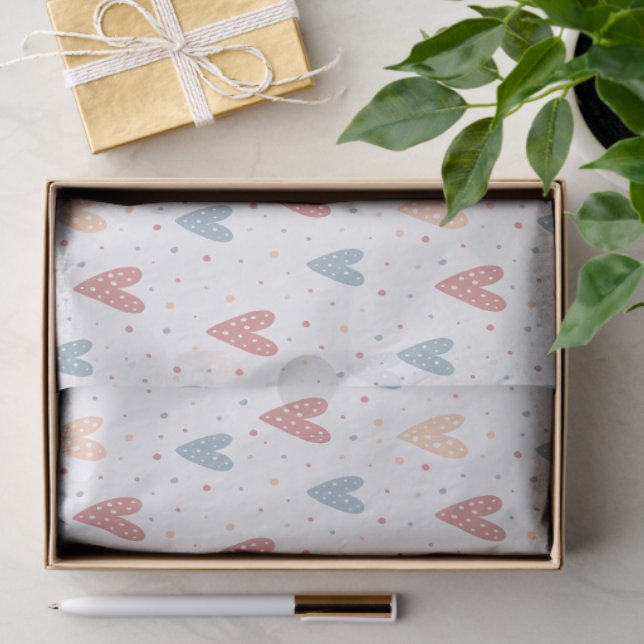 Papier Mousseline Cute Hearts and dots Valentines Pattern (Cadeau)