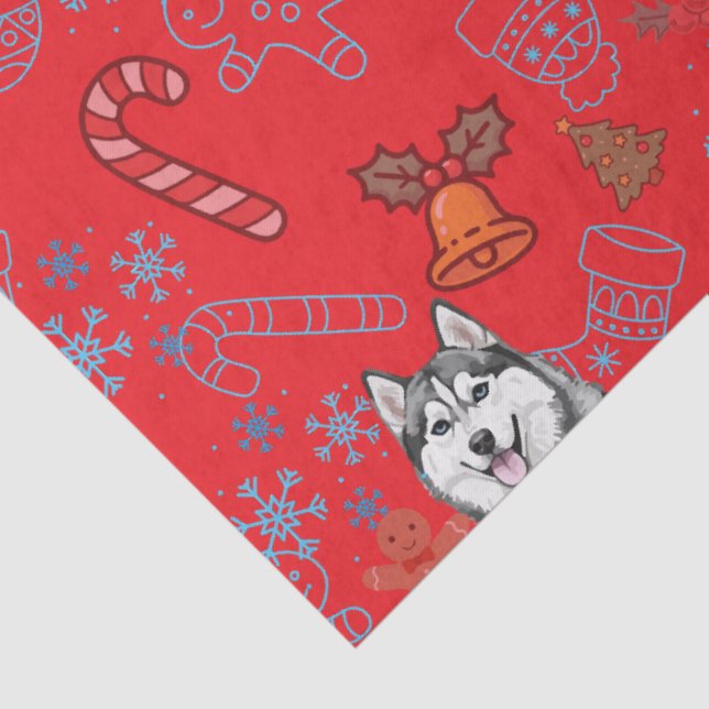 Papier Mousseline Cute Husky Dog Christmas Winter Seamless Pattern  (Détail)