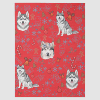 Papier Mousseline Cute Husky Dog Christmas Winter Seamless Pattern 