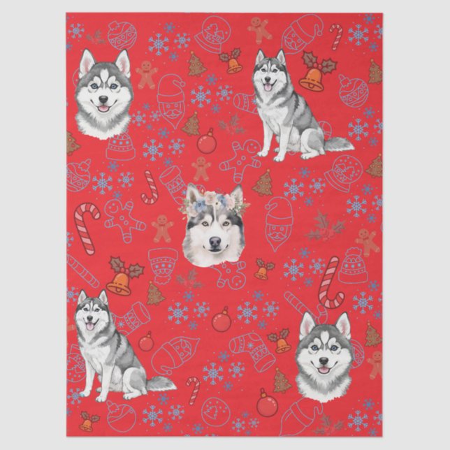 Papier Mousseline Cute Husky Dog Christmas Winter Seamless Pattern  (Recto)