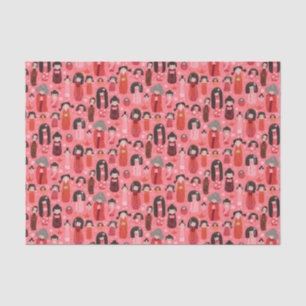 Papier Mousseline Cute Illustré japonais Kokeshi rose