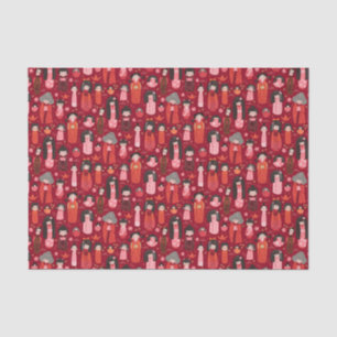 Papier Mousseline Cute Illustré japonais Kokeshi rouge