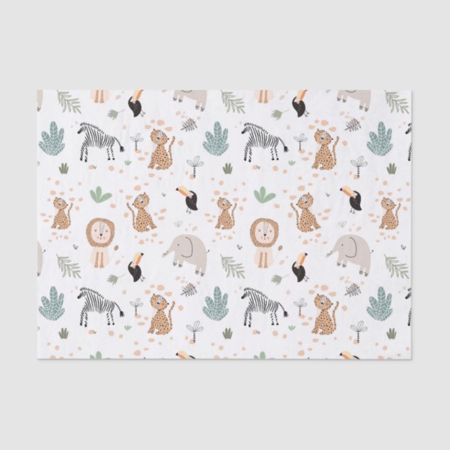 Papier Mousseline Cute Jungle Rainforest Animaux Motif (Recto)