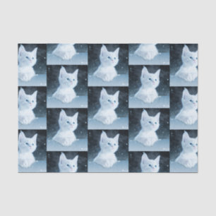 Papier Mousseline Cute Kitten blanc avec Joli yeux bleu motif