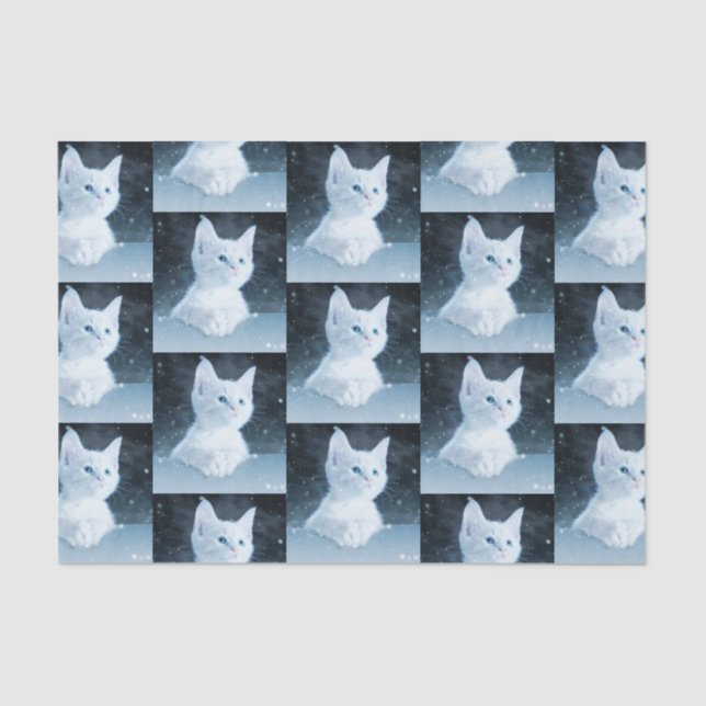 Papier Mousseline Cute Kitten blanc avec Joli yeux bleu motif (Recto)
