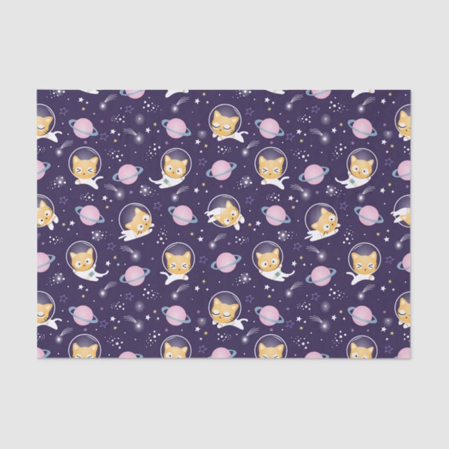 Papier Mousseline Cute Kitty Chat Astronauts Motif (Recto)