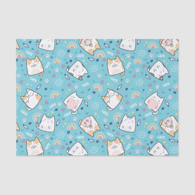 Papier Mousseline Cute Kitty Chat Motif Whimsical (Recto)