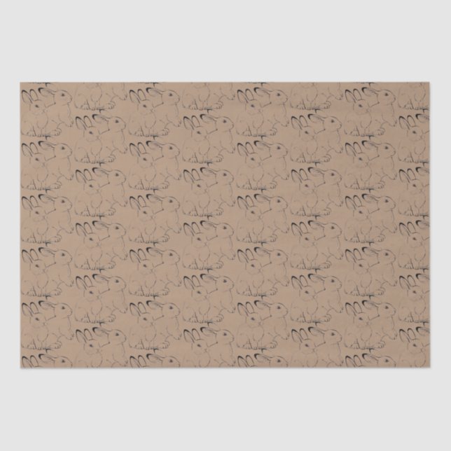 Papier Mousseline Cute lapin lapin Motif d'encre Tan Brown Kraft  (Recto)