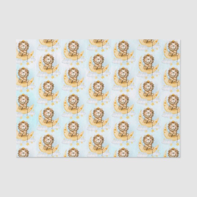 Papier Mousseline Cute Lion Pêche sur l'aquarelle de la lune (Recto)