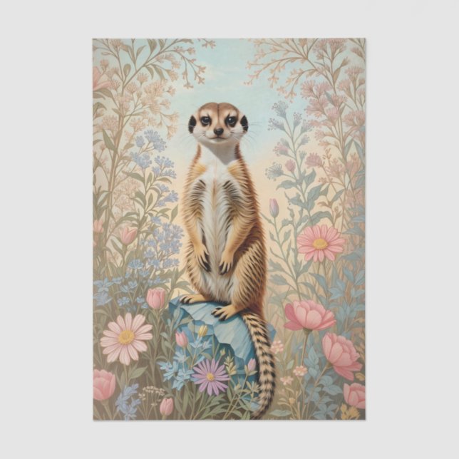 Papier Mousseline Cute Little Meerkat Pastel Floral (Recto)