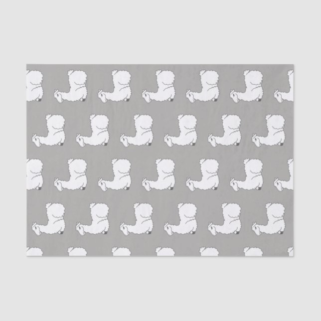 Papier Mousseline Cute Llamas Gris & Blanc Sleepy (Recto)