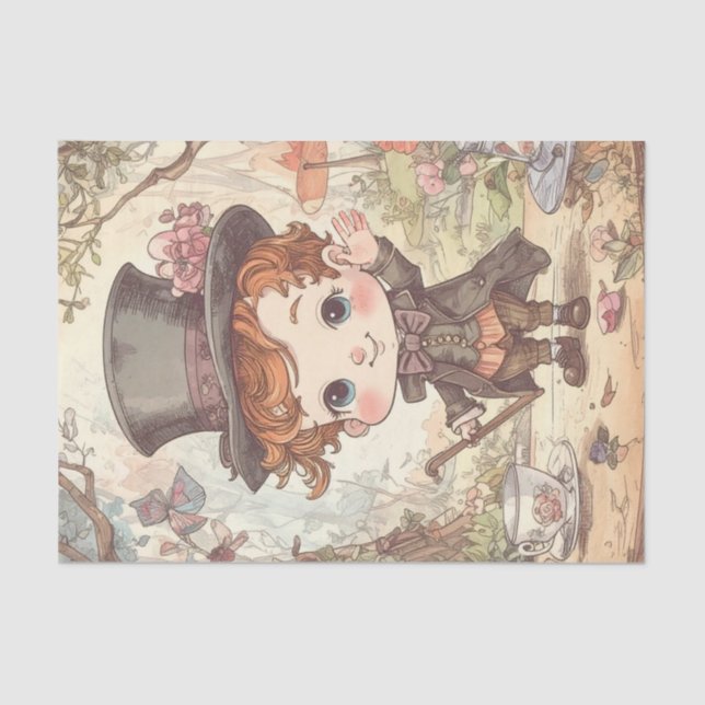 Papier Mousseline Cute Mad Hatter Whimsical Wonderland Woodland Art (Recto)