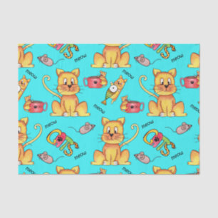 Papier Mousseline Cute Meow Cats Aqua