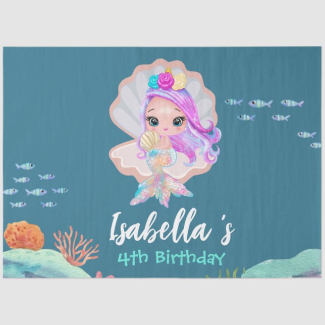 Papier Mousseline Cute Mermaid Rainbow couronne perle Anniversaire f (Recto)