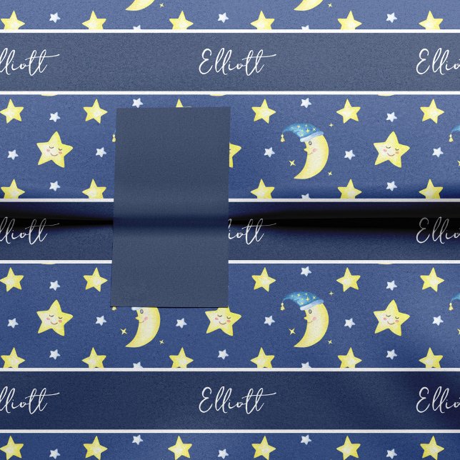 Papier Mousseline Cute Moon et étoiles Motif Baby shower bleu (Créateur téléchargé)