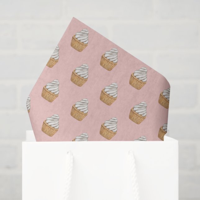 Papier Mousseline Cute Motif Cupcake rose (Sac cadeau)