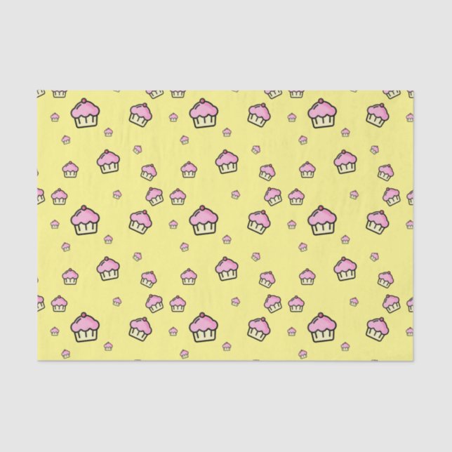 Papier Mousseline Cute motif de cupcake Papier Tissu Jaune (Recto)