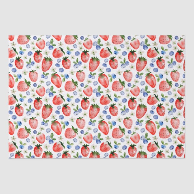 Papier Mousseline Cute Motif de fraise et bleuets (Recto)