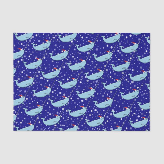 Papier Mousseline Cute Narwhal à Santa Hat Motif papier d'enveloppem (Recto)