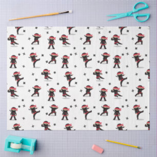 Papier Mousseline Cute Ninja Guerrier Enfants Noir & Rouge Motif