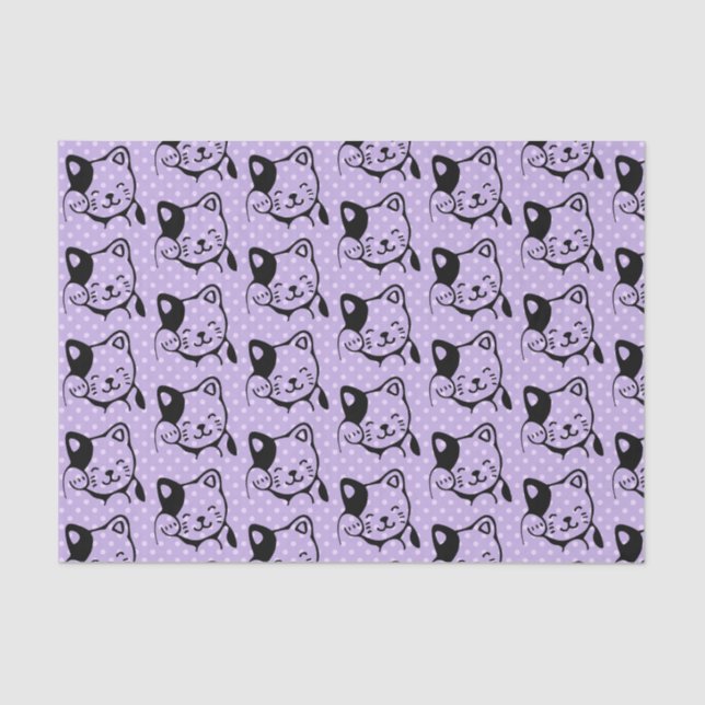 Papier Mousseline Cute noir et blanc Kitty Chat Waving Bonjour (Recto)