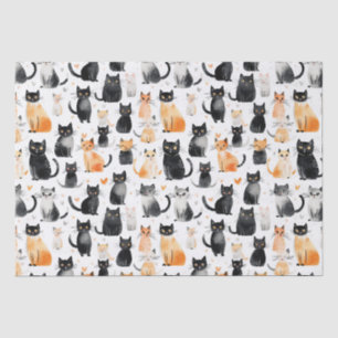Papier Mousseline Cute Orange Blanc Noir Chats Anniversaire