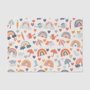 Papier Mousseline Cute Orange Blue Spring Rainbow Clouds Motif