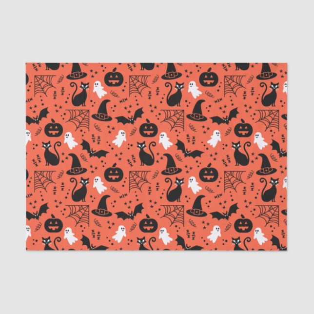 Papier Mousseline Cute Orange Citrouille Ghost Motif Halloween (Recto)