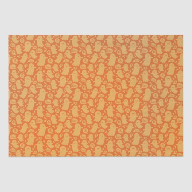 Papier Mousseline Cute Orange Ghosts Halloween (Recto)