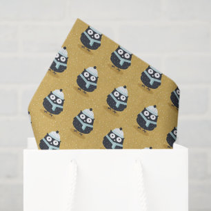 Papier Mousseline Cute Owl en Casquette et Motif d'hiver Scarf