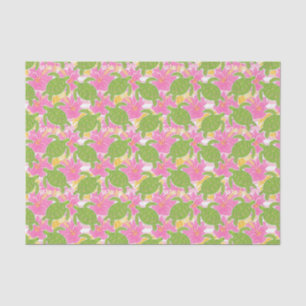 Papier Mousseline Cute Palm Beach Fleurs et tortues tropicales