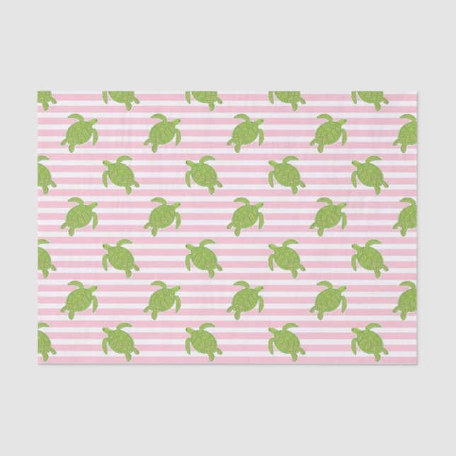 Papier Mousseline Cute Palm Beach Grandes et tortues roses (Recto)