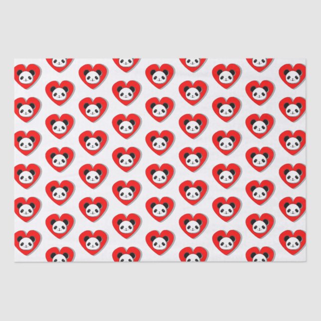 Papier Mousseline Cute Panda Bear Dans Le Coeur Rouge (Recto)