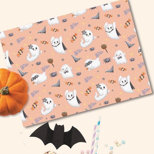 Papier Mousseline Cute Pastel Brown Boo Ghost Halloween (Créateur téléchargé)