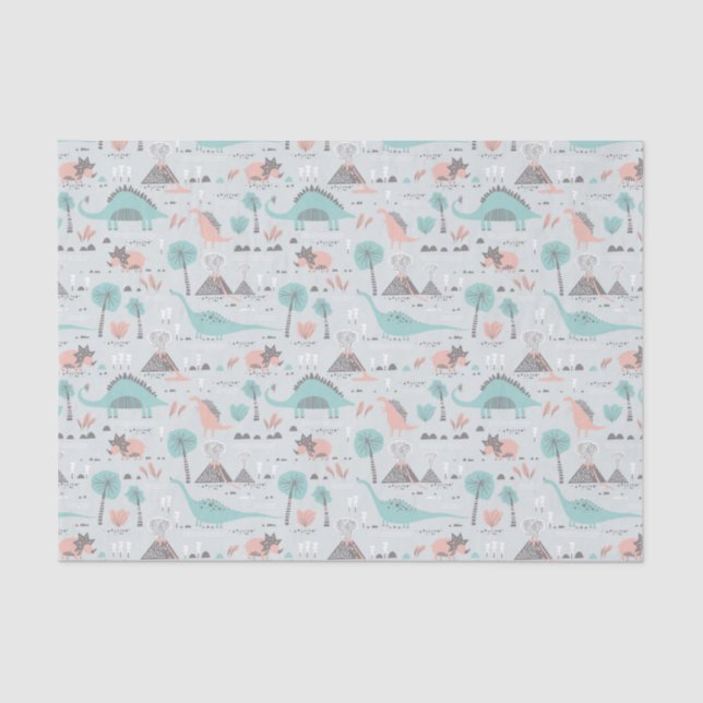 Papier Mousseline Cute Pastel Dinosaur Motif (Recto)